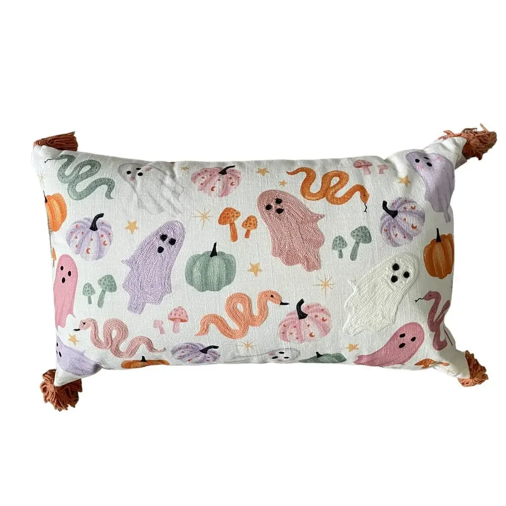 Cupcakes & Cashmere HALLOWEEN GHOST Pillow 14x24 Embroidered Pastel NEW